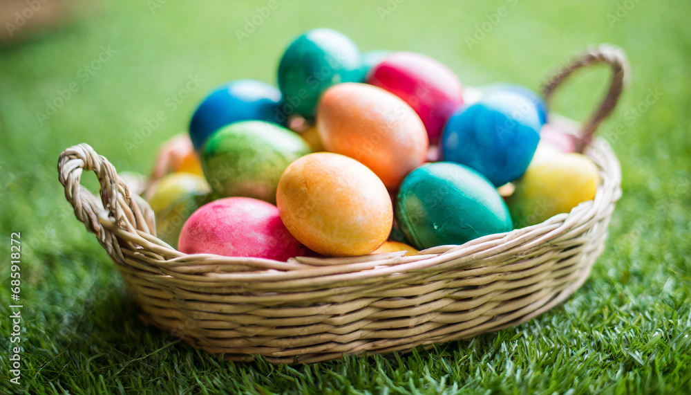 Colorful Easter eggs nestled in vibrant grass against a soft, green-blurred background, symbolizing spring, renewal, and celebration Colorful Easter eggs nestled in vibrant grass against a soft, green-blurred background, symbolizing spring, renewal, and celebration