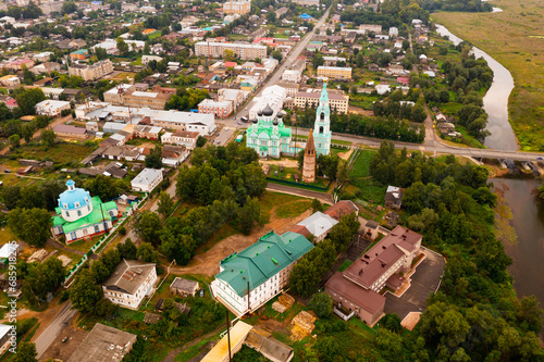 Church of the Life-Giving Trinity of city Yaransk from drone. Kirov region. Russia