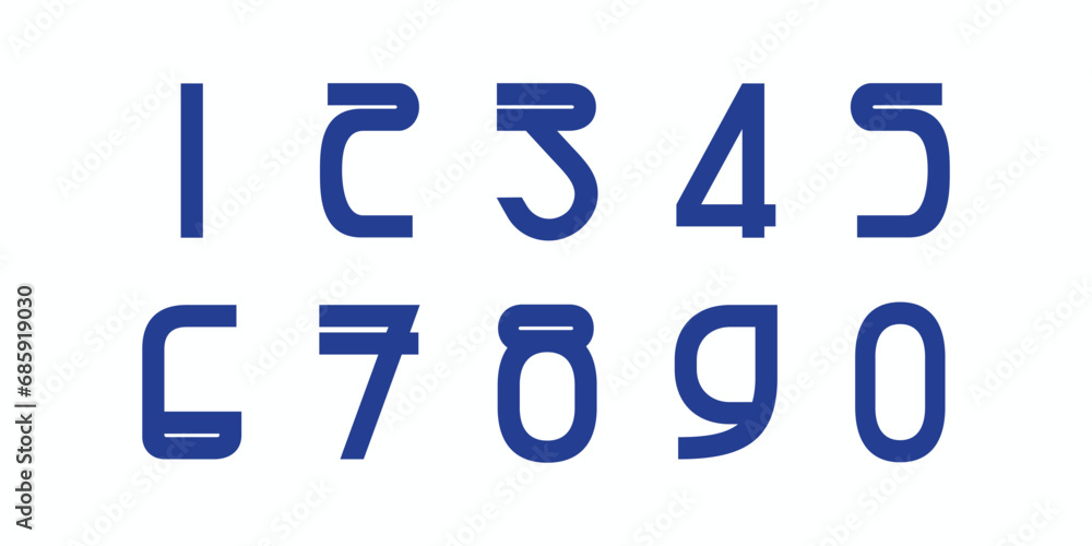 Modern alphabet with numbers. Simple square letters of rough shapes.Ultra bold font in modern brutal style.