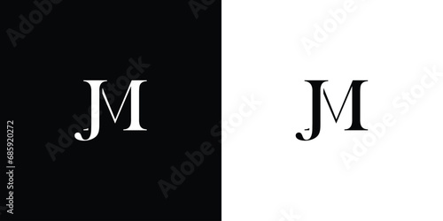 Abstract JM or MJ letters design logotype concept with serif font and elegant style vector illustration in black and white color