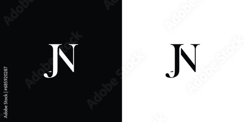 Abstract Logo Design for letters JN or NJ letters design logotype concept with serif font and elegant style vector illustration in black and white color photo