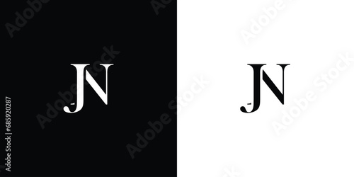 Abstract Logo Design for letters JN or NJ letters design logotype concept with serif font and elegant style vector illustration in black and white color