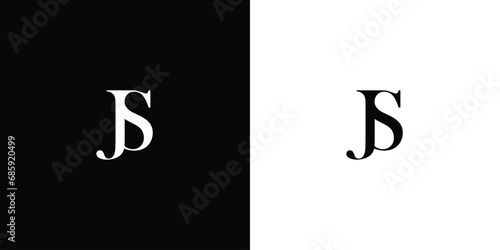 Abstract Initial letter JS or SJ logo template with vintage overlap serif font illustration in black and white color