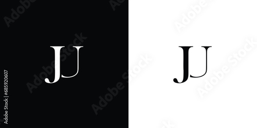 Abstract Minimalist line art letter JU logo in black and white color photo