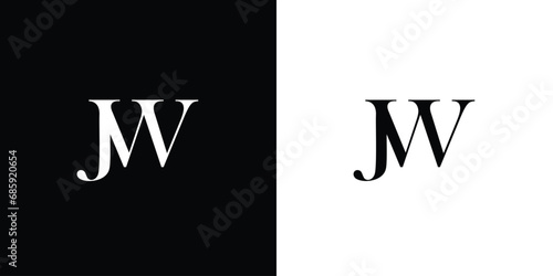 Abstract letter JW or WJ logo design vector in black and white color
