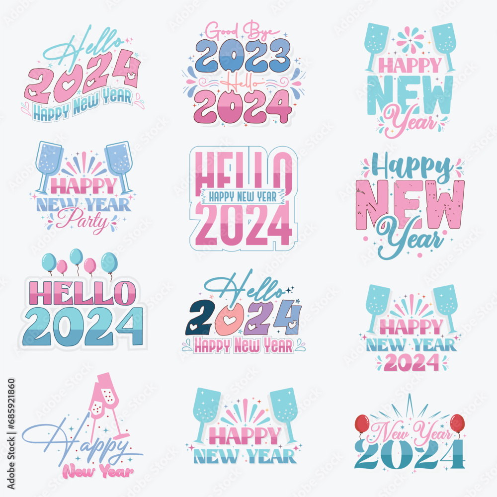 Happy New Year 2024. Typography set Happy New Year 2024. Typography set