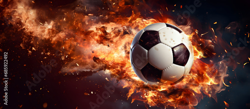 closeup of a soccer ball traveling at high speed bringing out fire about to score a goal