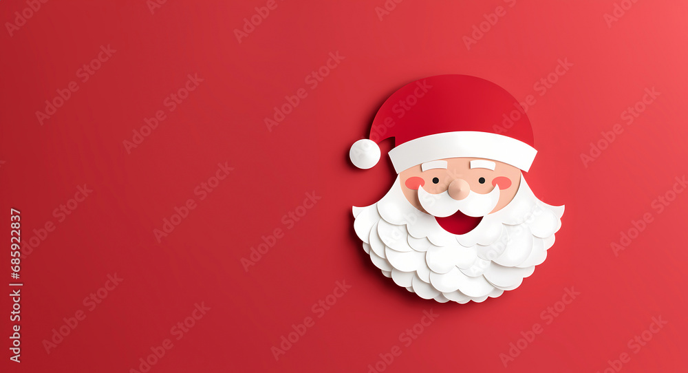happy Santa Claus face made of cardboard on a red background - copyspace happy Santa Claus face made of cardboard on a red background - copyspace