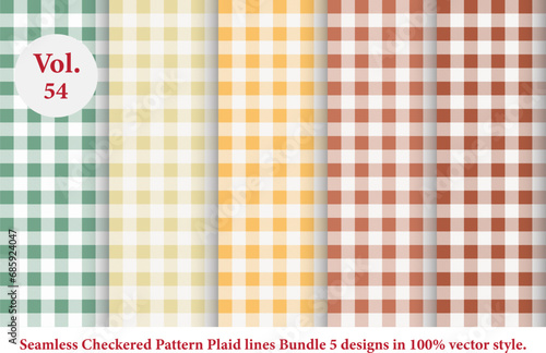 Plaid lines Pattern checkered Bundle 5 Designs , vector Tartan seamless