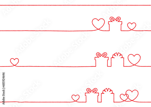 シンプルな赤いハートとプレゼントの手書き線画イラスト