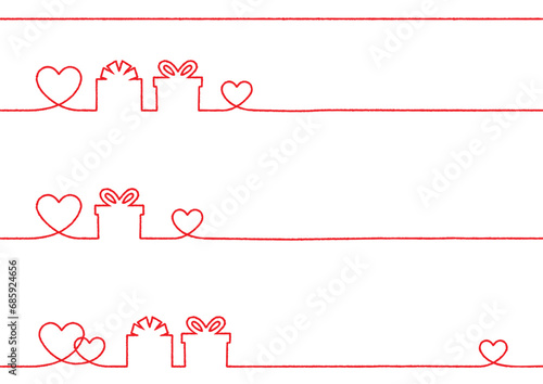 シンプルな赤いハートとプレゼントの手書き線画イラスト photo
