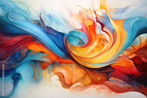 A swirling, vibrant blend of colors in an abstract painting.