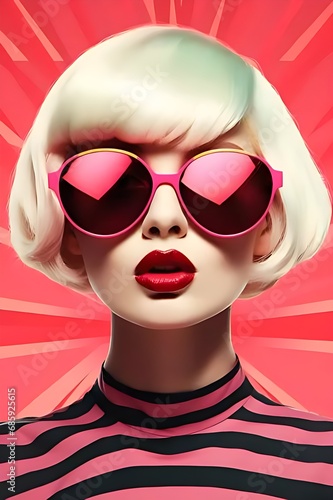 blonde woman with pink sunglasses photo