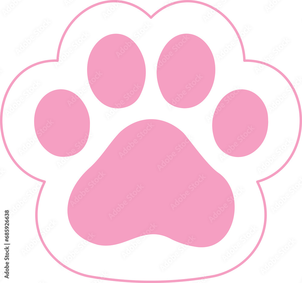 Cat paw in pink and white color cute icon.