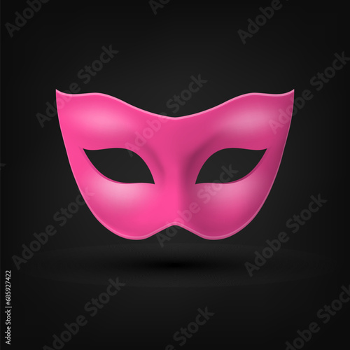 Vector Pink Super Hero Mask. Face Character, Superhero Comic Book Mask Closeup Isolated with Shadow in Front View. Superhero Photo Prop, Carnival Face Mask, Glasses. Comic Book Concept