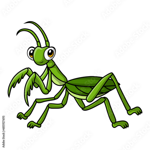 Cute mantis cartoon on white background