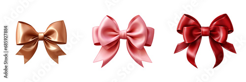 Golden pink and red gift bow and ribbon on a transparent background.