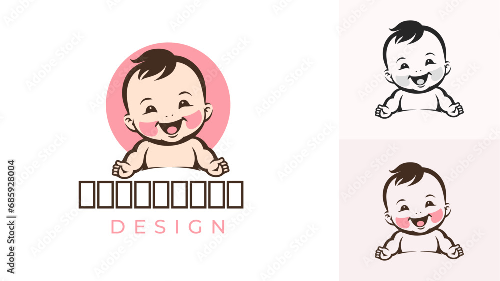 Cute Baby Smile Logo Template, Cute baby Happy face outline vector logo design, cheerful joyful kid logo. Cute Baby Smile Logo Template, Cute baby Happy face outline vector logo design, cheerful joyful kid logo.