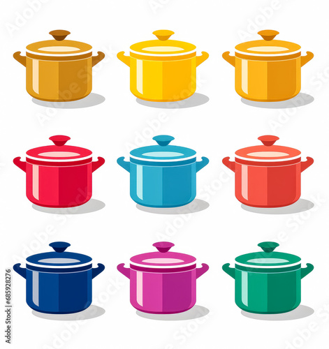A set of pot icons symbols in multiple colors. 