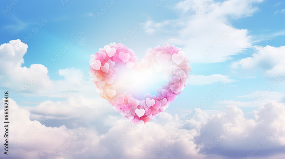 Cloud Background with Love Shapes Creating a Larger Love Form