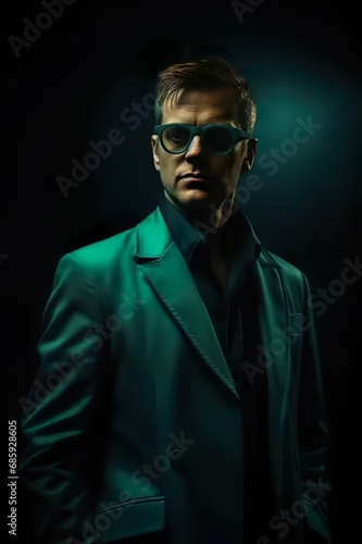 businessman in green jacket and glasses