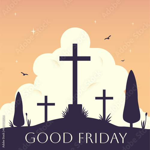 Banner with text GOOD FRIDAY and crosses