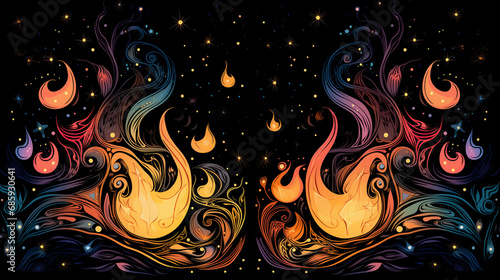 Les flammes jumelles, deux polarités et univers qui s'attirent, dessin silhouettes d'un amour prédestiné photo