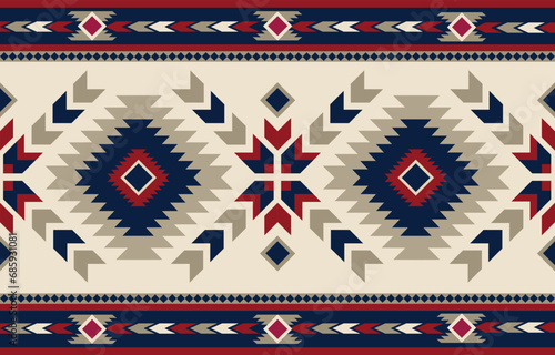 Ethnic tribal colorful background. Seamless tribal flower pattern, folk embroidery, tradition geometric Aztec ornament. Tradition Native and Navaho design for fabric, textile, print, rug, paper