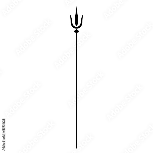 Trishula. Trident of god Shiva. Hindu symbol. Black and white silhouette.
