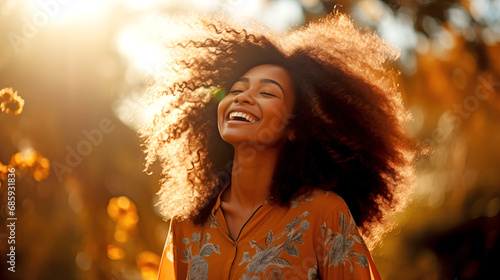 african american woman enjoying the feeling of freedom in nature on a sunny day. legal AI