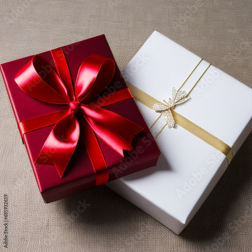 red gift box with ribbon, Generative AI