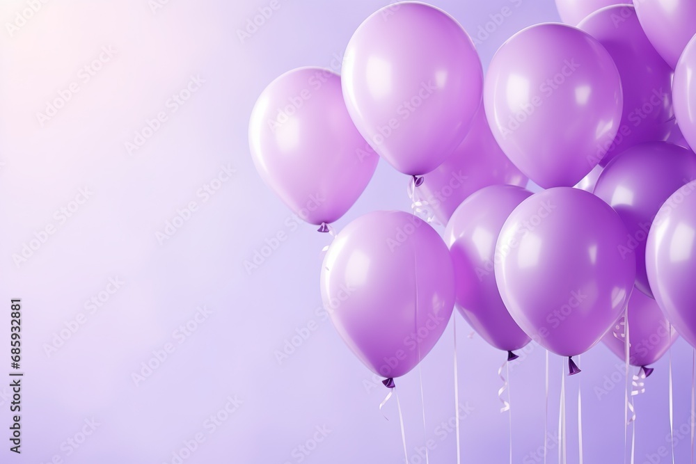 close up of violet tone balloons flying in the air, levitation, light violet background for design with copy space close up of violet tone balloons flying in the air, levitation, light violet background for design with copy space