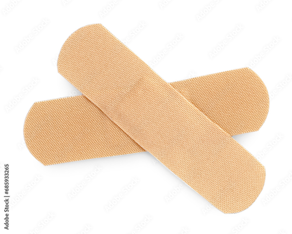Medical adhesive bandages isolated on white, top view Medical adhesive bandages isolated on white, top view