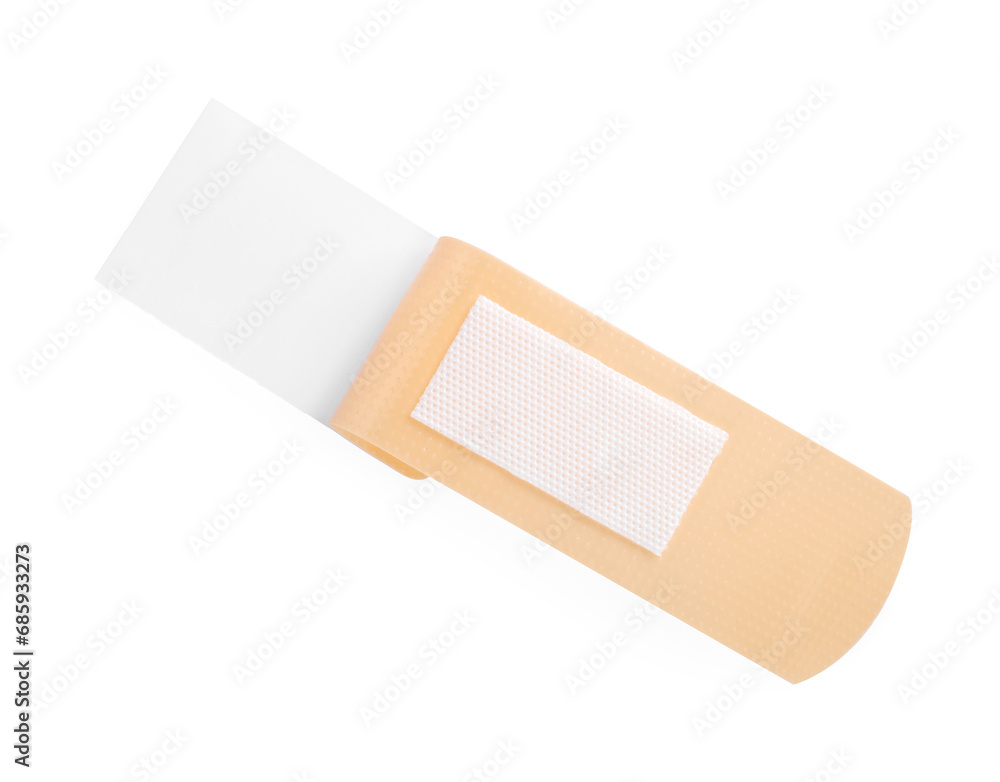 One medical adhesive bandage isolated on white, top view One medical adhesive bandage isolated on white, top view