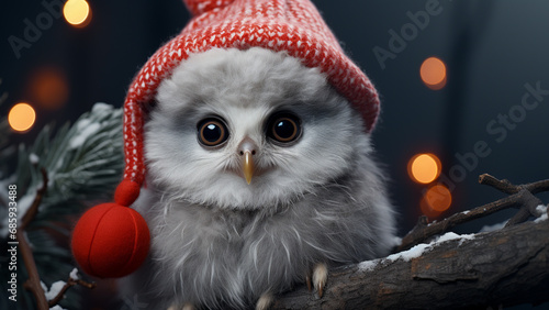 Whimsical Holiday Charm Adorable Owl in Santa Hat