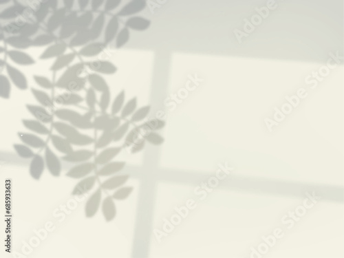 植物の葉と窓の枠の影が壁に映る背景