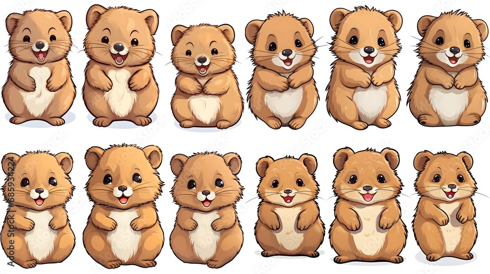 Set of cute quokka cartoon style isolated on white background Set of cute quokka cartoon style isolated on white background