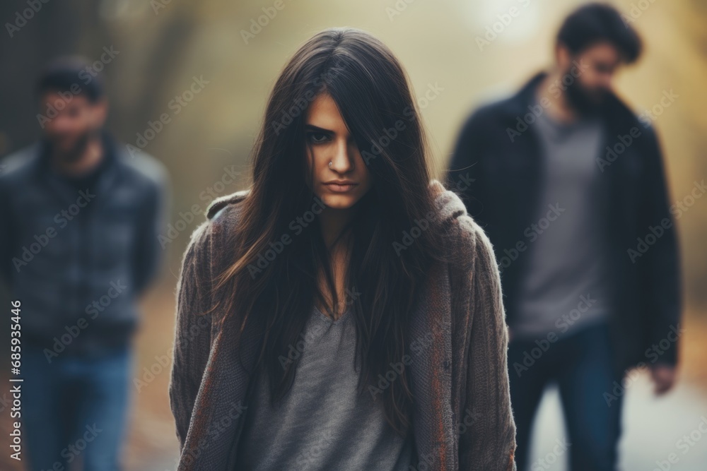 An emotional snapshot capturing the unseen tears of a woman isolated and disregarded, yearning for acknowledgment An emotional snapshot capturing the unseen tears of a woman isolated and disregarded, yearning for acknowledgment