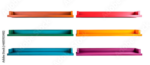 Set of colorful floating shelves over isolated transparent background