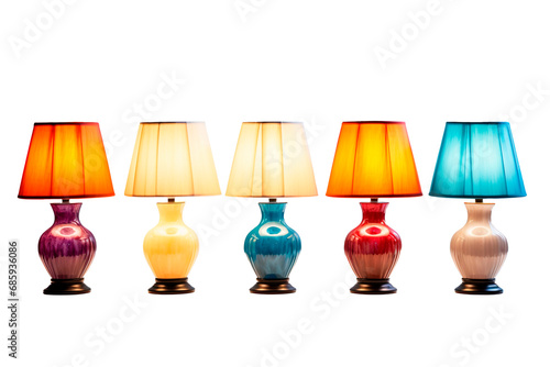 Vintage style lamps collection in different colors on white transparent background