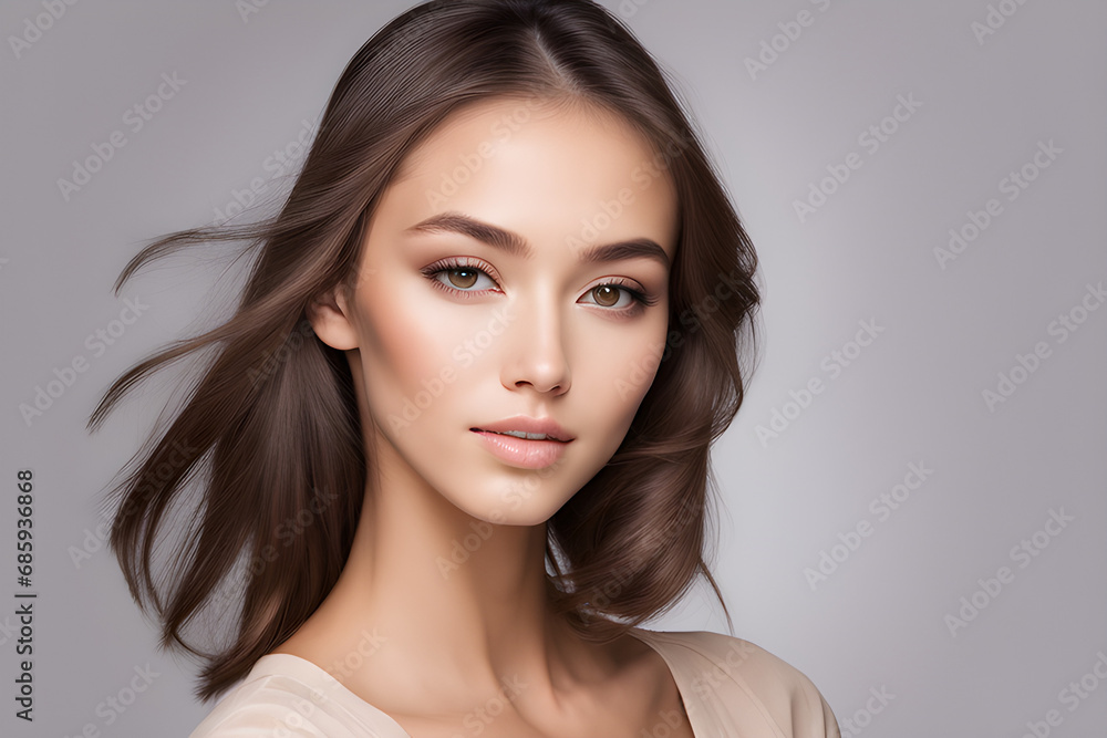 portrait of a woman with a natural makeup look emphasize her flawless complexion. AI generated portrait of a woman with a natural makeup look emphasize her flawless complexion. AI generated