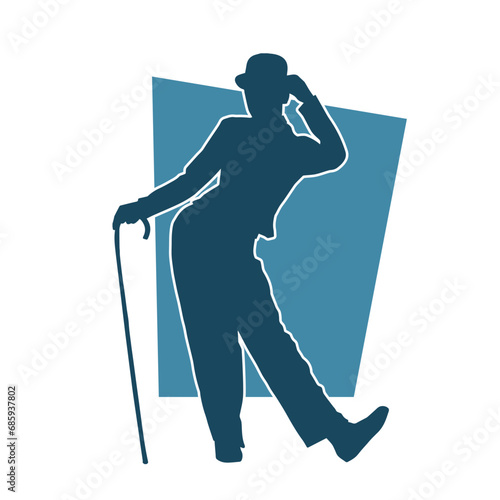 Silhouette of a female dancer in action pose. Silhouette of a woman dancing happily.