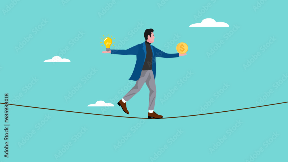 balance of knowledge and money illustration with the concept of a businessman who balances his body using money and knowledge to overcome rope obstacles, knowledge is money concept balance of knowledge and money illustration with the concept of a businessman who balances his body using money and knowledge to overcome rope obstacles, knowledge is money concept