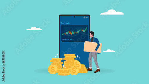 stock market investment portfolio flat design illustration, financial portfolio concept, investment management, illustration for website, landing page, mobile application, posters and banner