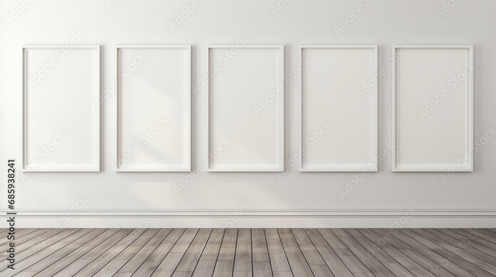 Blank, frame and canvas on a gallery room wall for mockup prints, graphic design and home interior. White, clean and empty space for art ideas collection, painting studio or creative inspiration Blank, frame and canvas on a gallery room wall for mockup prints, graphic design and home interior. White, clean and empty space for art ideas collection, painting studio or creative inspiration