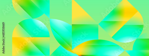 Serene gradient template. Circles and triangles mingle in minimalist perfection. Gentle fusion of forms and hues creates balanced yet captivating backdrop, embodying modern sophistication
