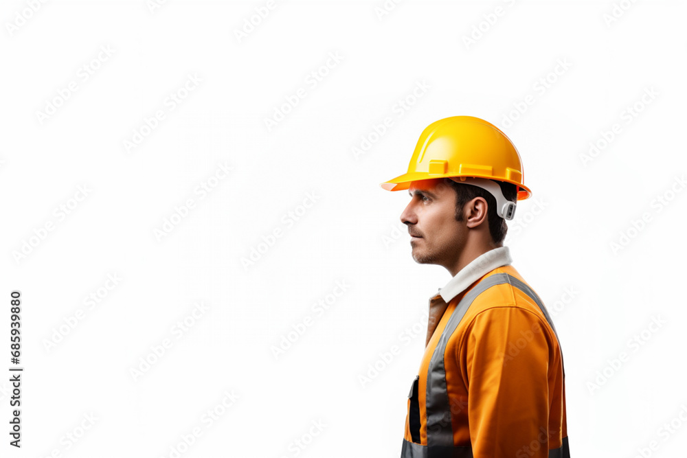 Construction workers self portrait on white background Construction workers self portrait on white background