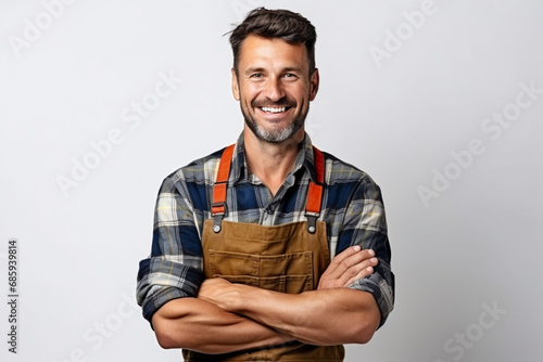 A Handyman self portrait on white background photo