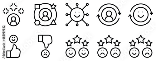 customer experience line style icon set collection