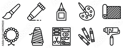 art and craft supplies line style icon set collection